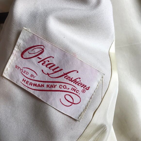 Vintage Herman Kay Cream Block Button Long Utility Trench Coat Lined O-Kay S/M - Picture 3 of 12